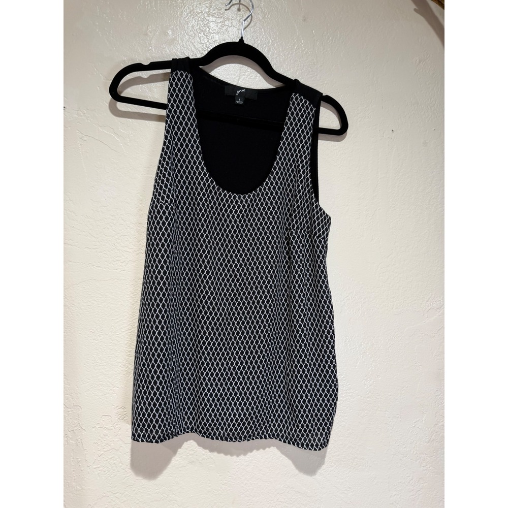Gnw Womens Small Black White Geometric Lattice Scoop Neck Mixed Media Tank Top